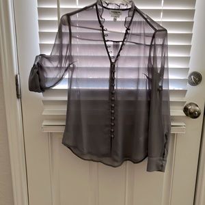 Express sheer multiple are length button up blouse